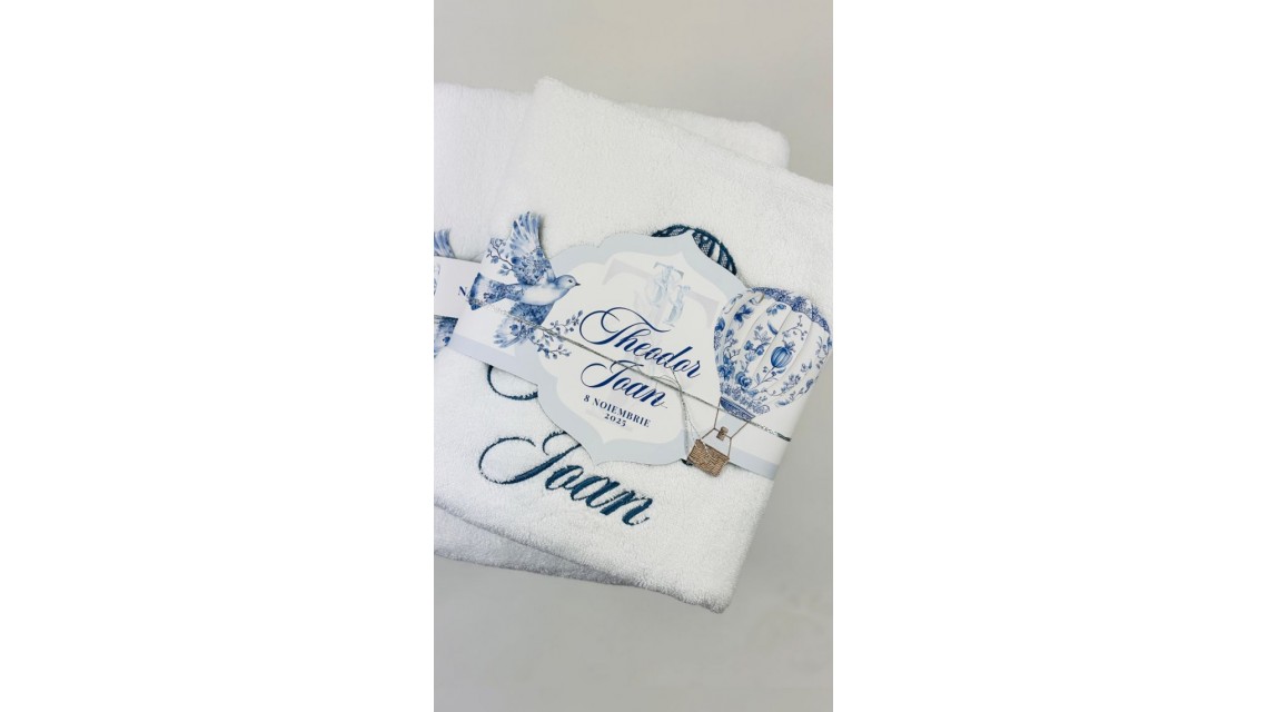 Trusou botez baietel Hot Air Balloon Blue Toile cu baloane de aer cald design elegant 20